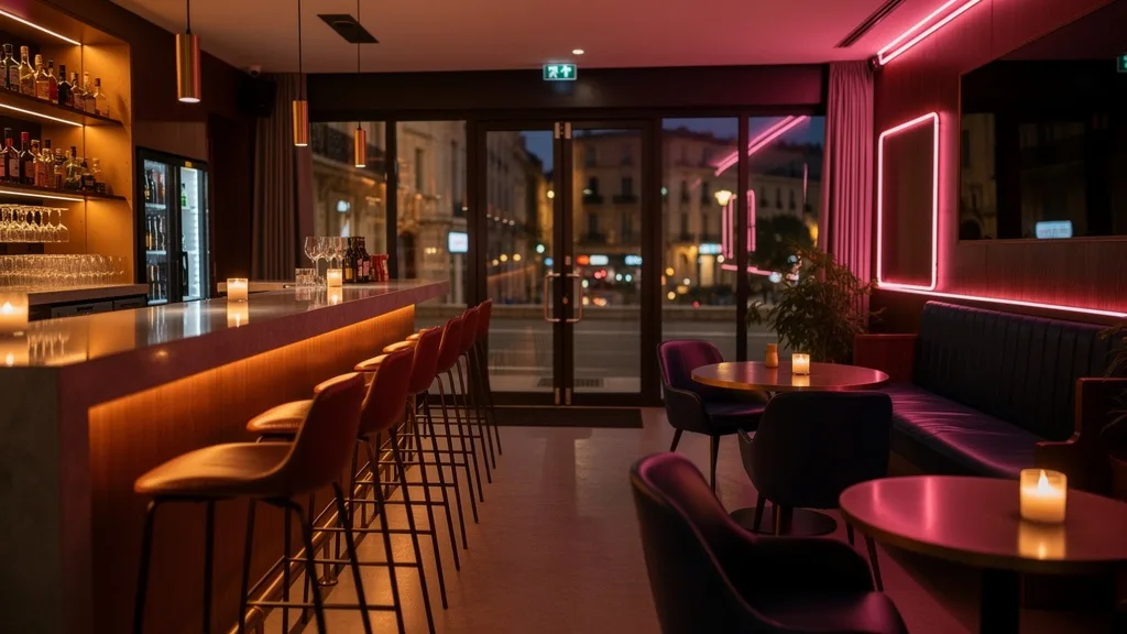 Ambiance feutree d un bar le soir a Toulouse