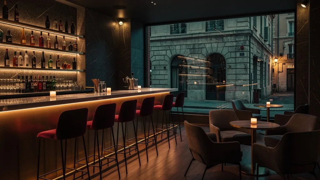 Ambiance feutree d un bar le soir a Toulouse