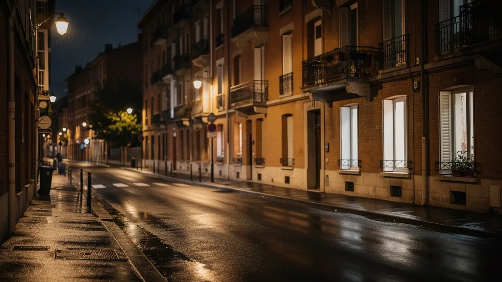 Lumieres de la ville la nuit, ambiance discrete et rassurante a Toulouse