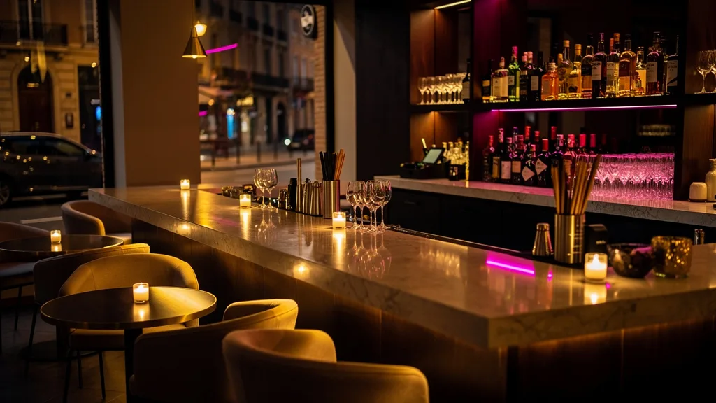 Ambiance feutree d un bar le soir a Toulouse